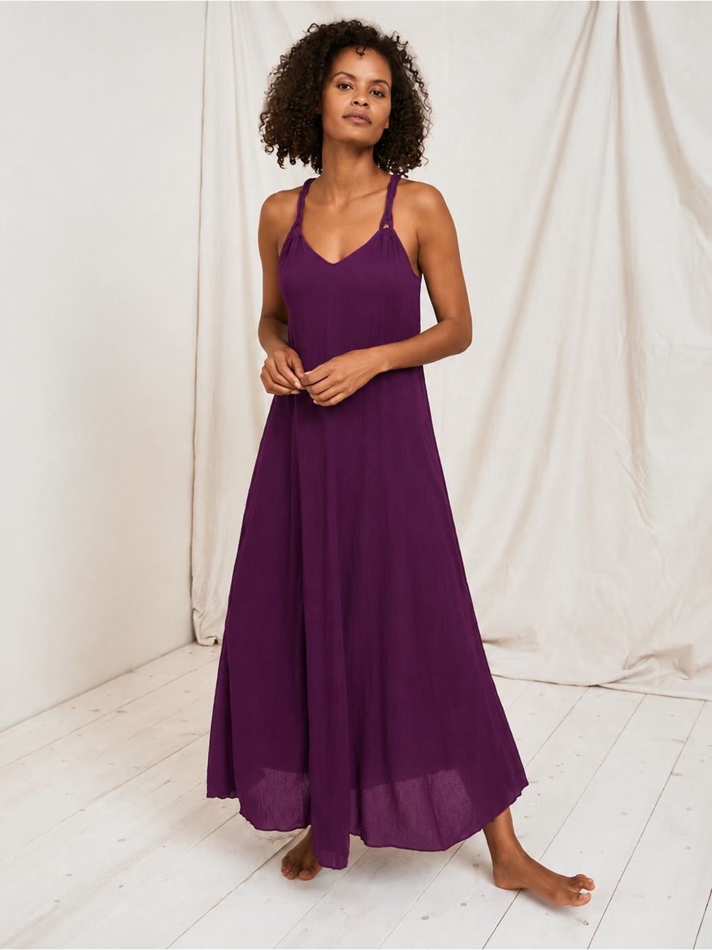 NEW Garnet Hill Cotton Gauze Long Maxi Cover-Up Dress Purple Coastal Size Medium
